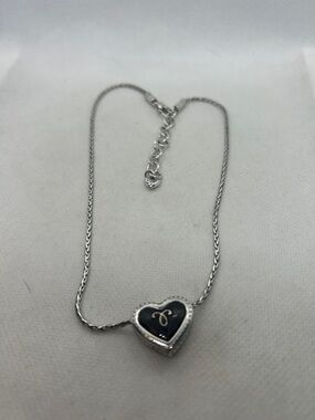 Brighton Silver Heart Pendant Necklace with Black Enamel